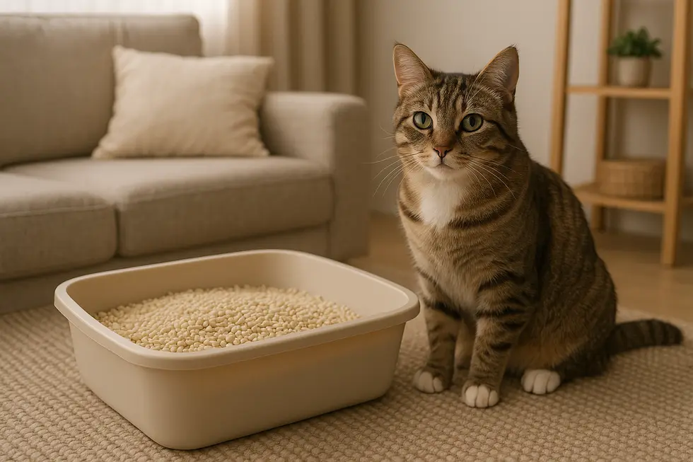 METAPETS Việt Nam A cat relaxing next to a bowl of soybean litter.