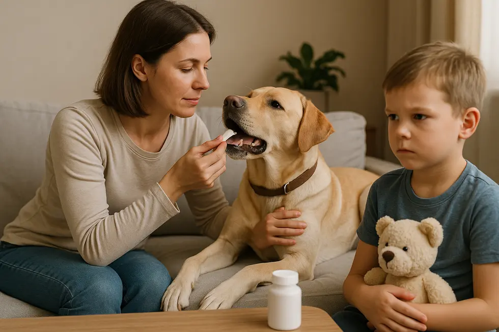 METAPETS Việt Nam Chủ nhân cùng với chú chó, thực hiện các bước chăm sóc đảm bảo sức khỏe.