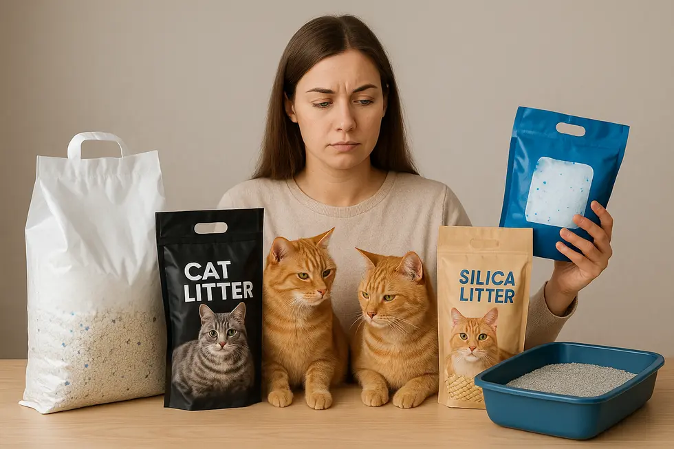 Various types of cat litter and their distinct uses.