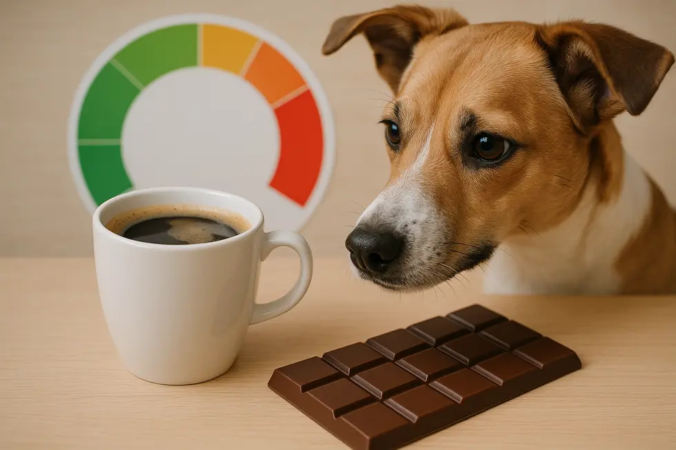 Chú chó tò mò với thanh chocolate, cảnh báo mối nguy hiểm từ theobromine.