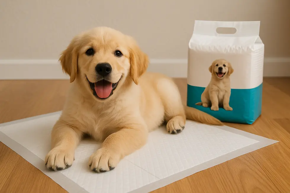 METAPETS Việt Nam Hình ảnh chú chó nằm trên miếng lót vệ sinh metaPet với hộp sản phẩm bên cạnh.