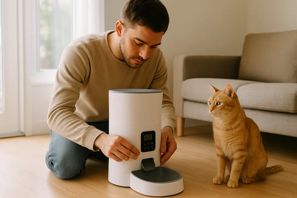 Máy cho mèo ăn tự động giúp cải thiện chế độ ăn uống có kiểm soát cho mèo.