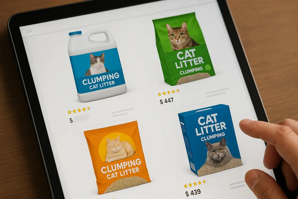 Different materials used in clumping cat litter.
