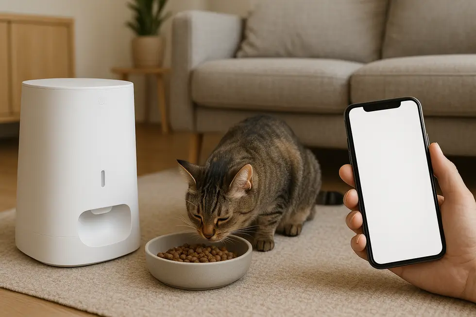 Các thiết bị thông minh kết nối wifi chăm sóc thú cưng trong ngôi nhà hiện đại.