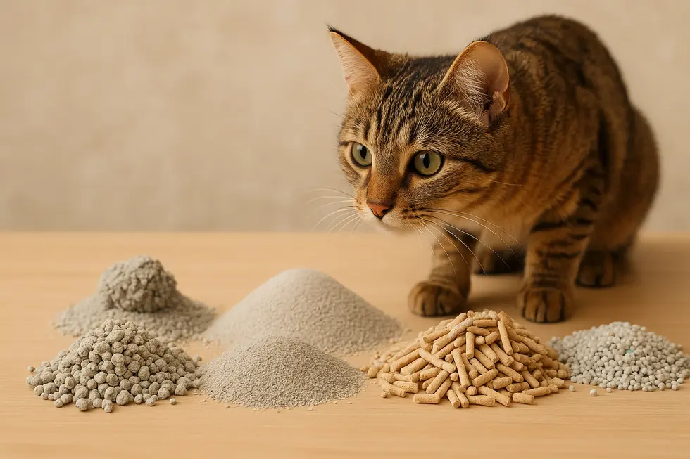 Various types of cat litter and their distinct uses.