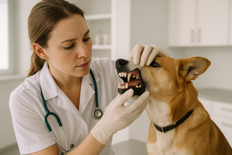 Hình ảnh chó với cao răng và viêm nướu, nguyên nhân hôi miệng phổ biến.