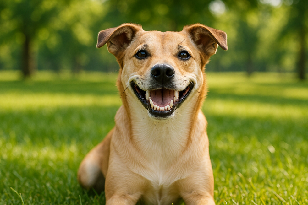METAPETS Việt Nam https://metapets.vn Chó với miệng cười và răng trắng sáng ngồi trong công viên.