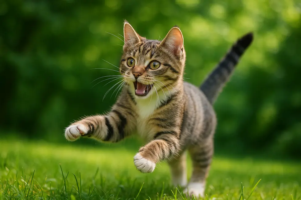 METAPETS Việt Nam Một con mèo vui tươi chơi đùa trên nền cỏ xanh mát.