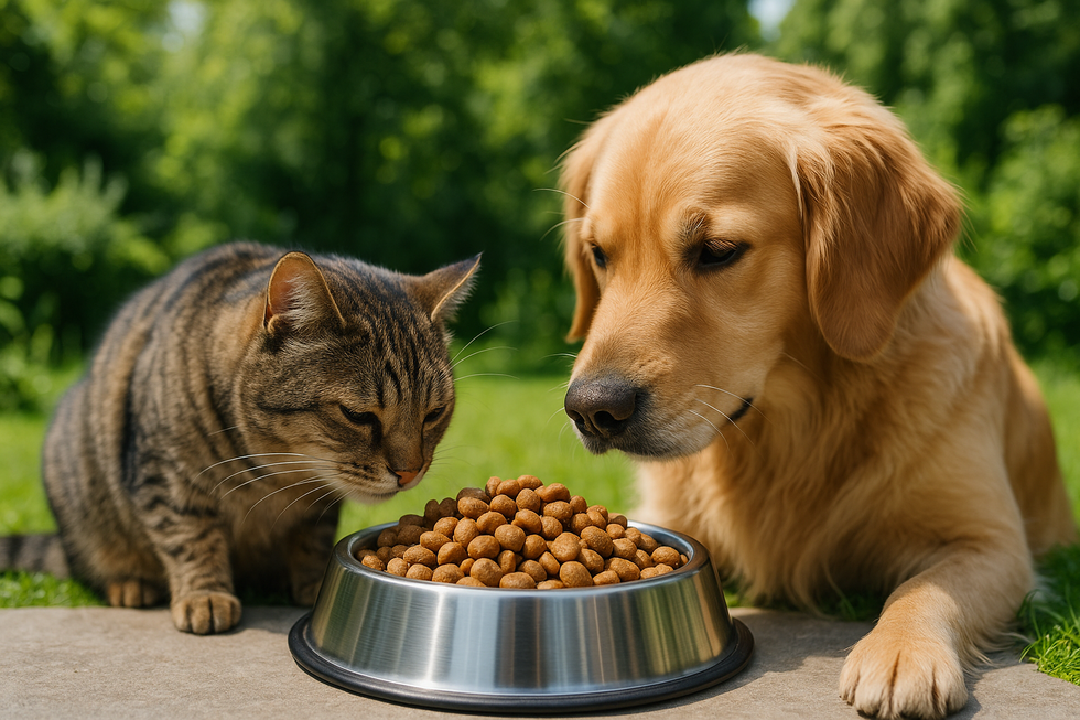 Chú mèo chăm chú ăn hạt, biểu thị sự phổ biến của thức ăn này.