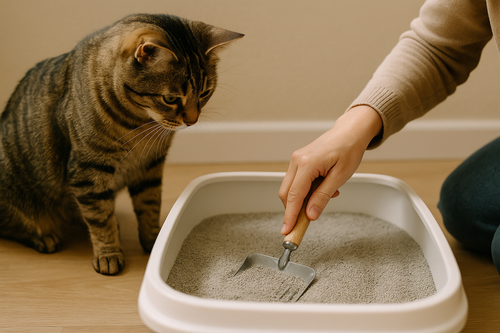 Khay vệ sinh được đặt ở vị trí thuận tiện và yên tĩnh cho mèo.