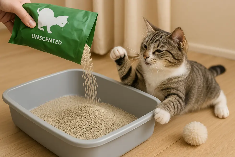 Cát EmilyPets mùi thơm giúp kiểm soát mùi hôi hiệu quả nhưng có thể không phù hợp với tất cả các mèo.