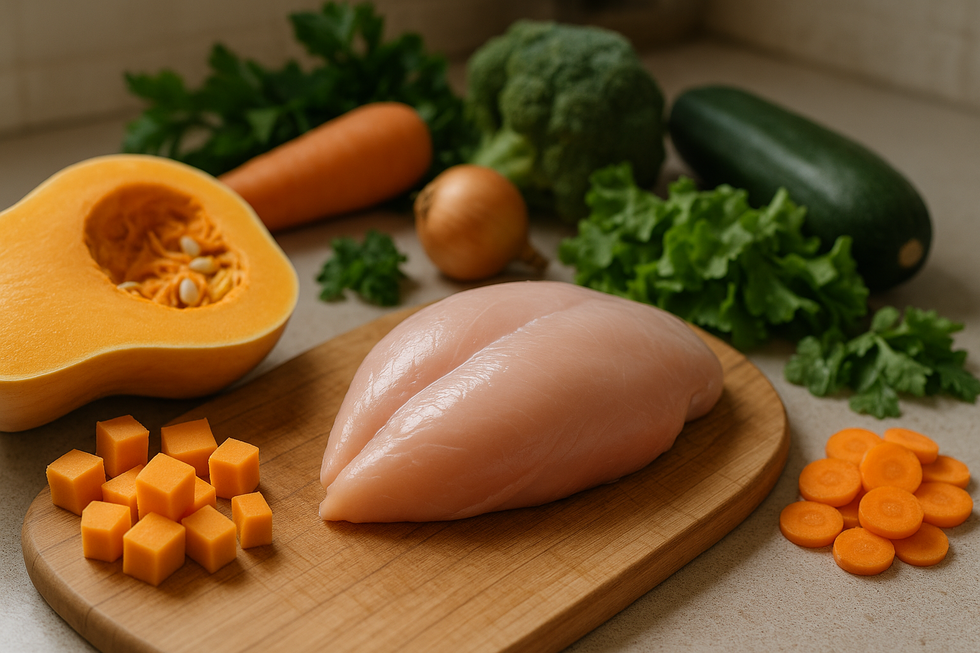 Nguyên liệu tươi ngon chuẩn bị cho món pate cho mèo.