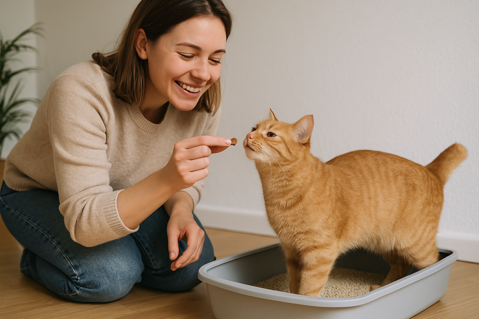 Khay vệ sinh được đặt ở vị trí thuận tiện và yên tĩnh cho mèo.