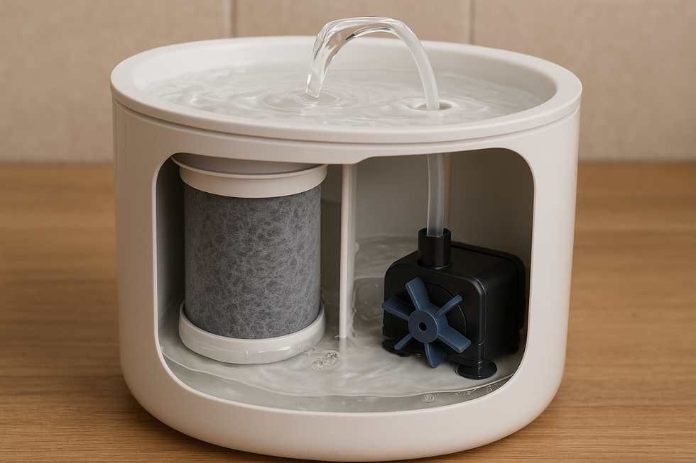 Mèo đang tận hưởng nước từ máy lọc nước chạy 24/7.