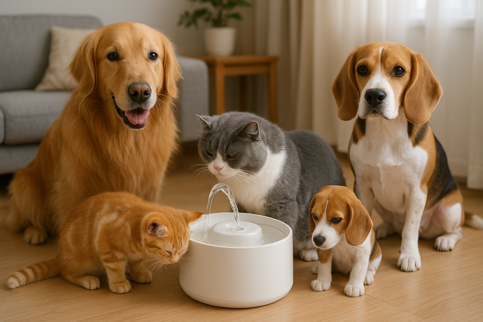 METAPETS Việt Nam https://metapets.vn Nhiều loại thú cưng uống nước từ máy lọc trong một ngôi nhà.
