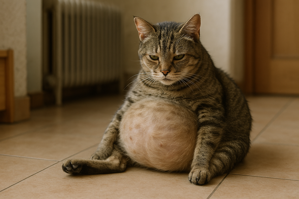 Mèo với bụng to, một triệu chứng của FIP.