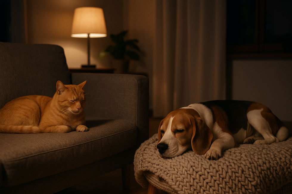 METAPETS Việt Nam https://metapets.vn Cảnh mèo và chó cùng nghỉ ngơi trong nhà yên tĩnh vào ban đêm.