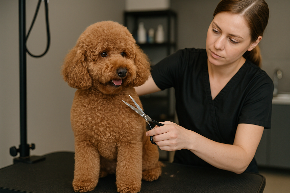 Chó Poodle được cắt tỉa lông chuyên nghiệp.