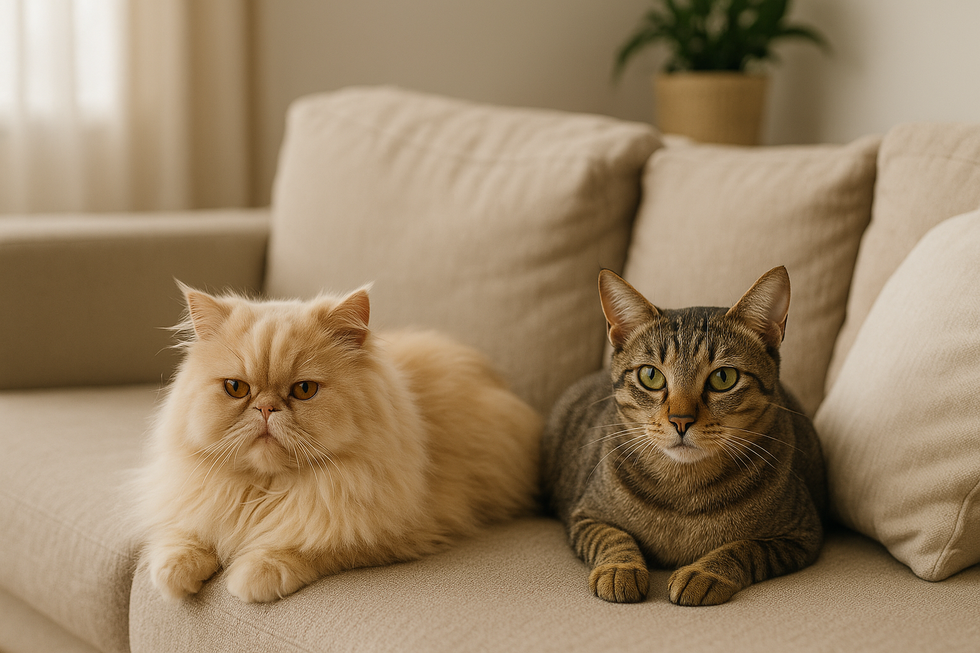 Mèo Maine Coon thoải mái nằm trên ghế trong căn hộ.