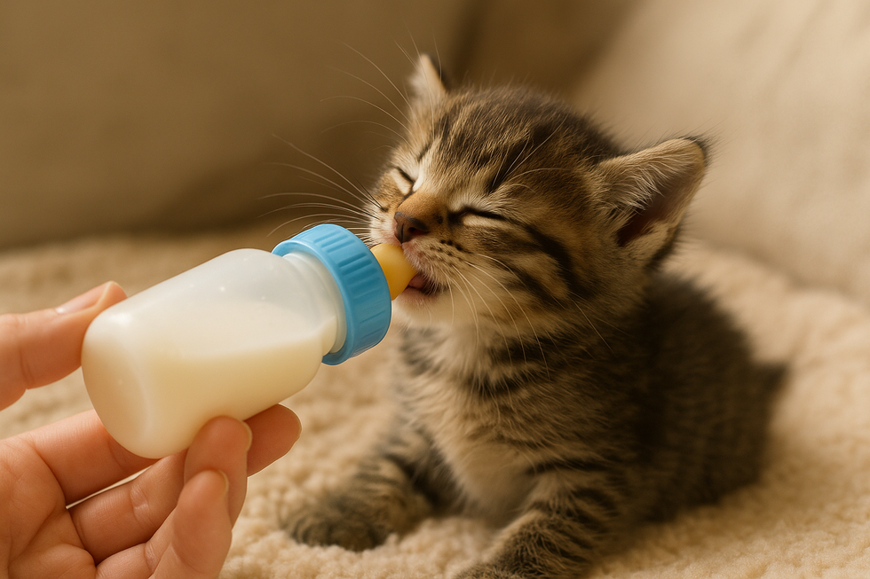 METAPETS Việt Nam https://metapets.vn A young kitten drinking formula milk from a bottle, showing the importance of proper feeding.