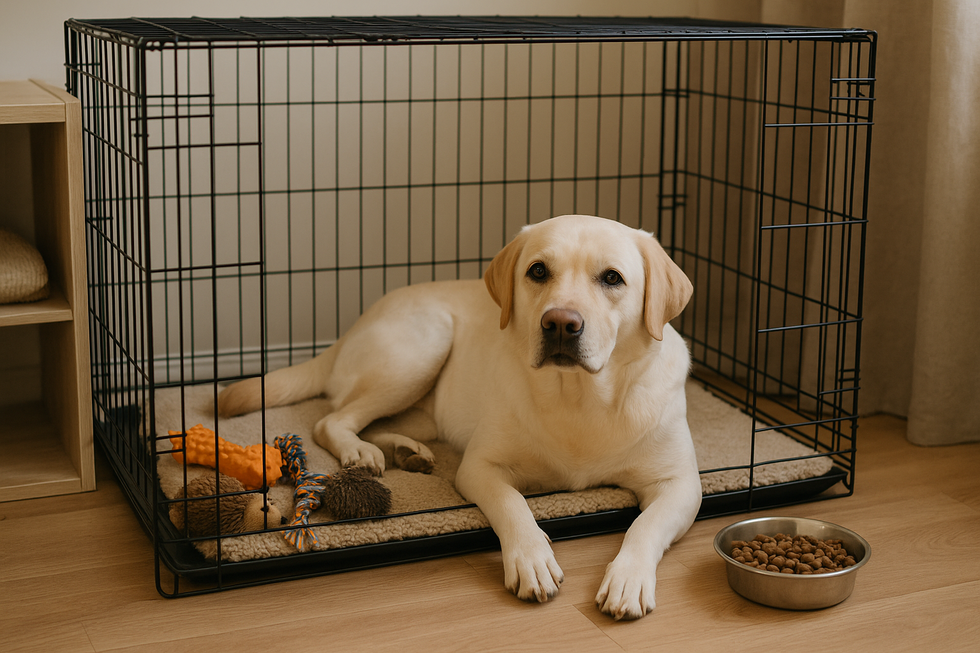 METAPETS Việt Nam https://metapets.vn Chó nằm trong khu vực sinh hoạt với đồ chơi và thức ăn.