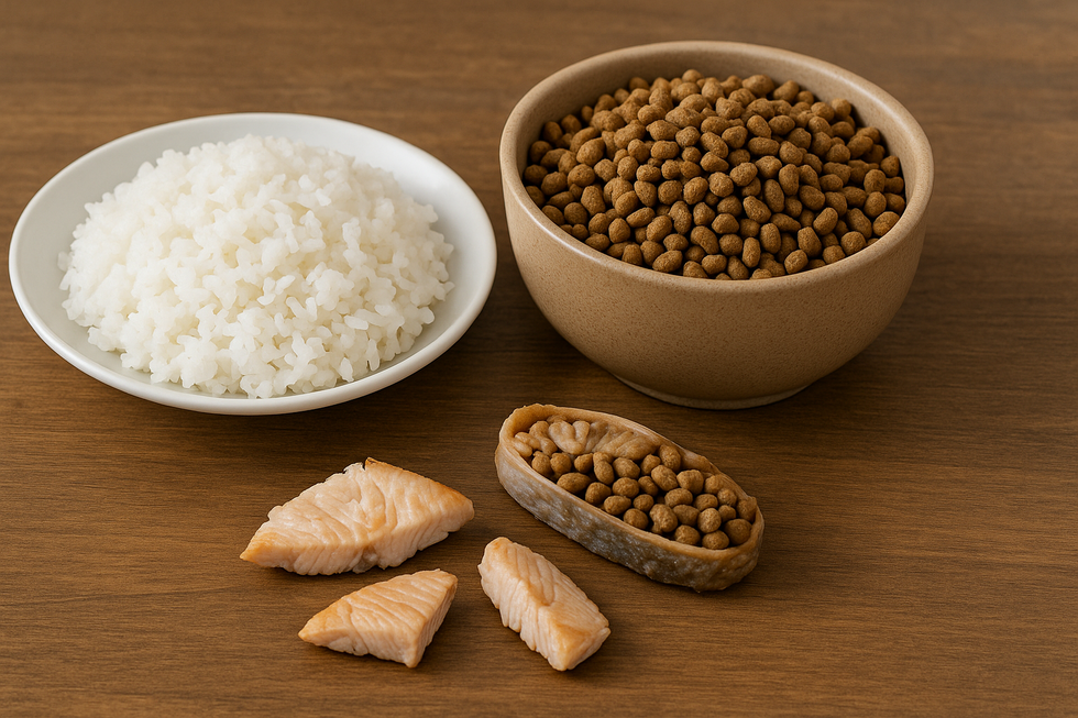 Mèo cần protein từ thịt cá hơn là tinh bột trong cơm.