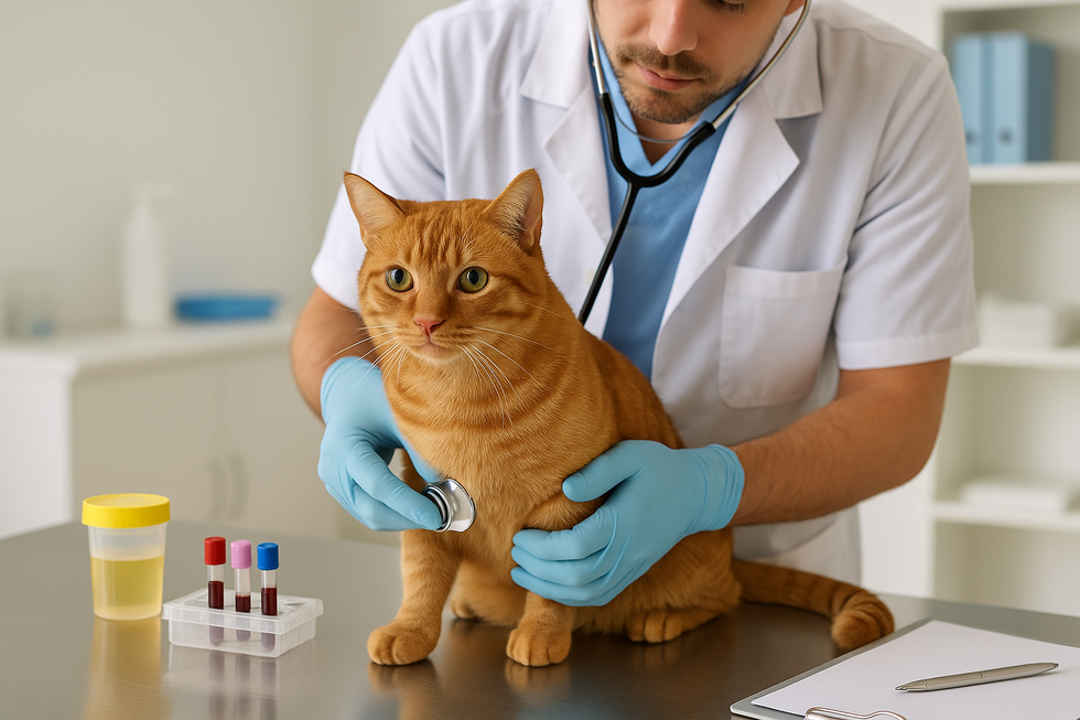 Bác sĩ thú y kiểm tra sức khỏe mèo để tìm nguyên nhân mèo đi vệ sinh bậy.