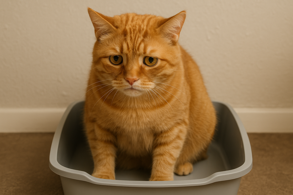 Mèo lo lắng không đi ị được trong hộp vệ sinh.