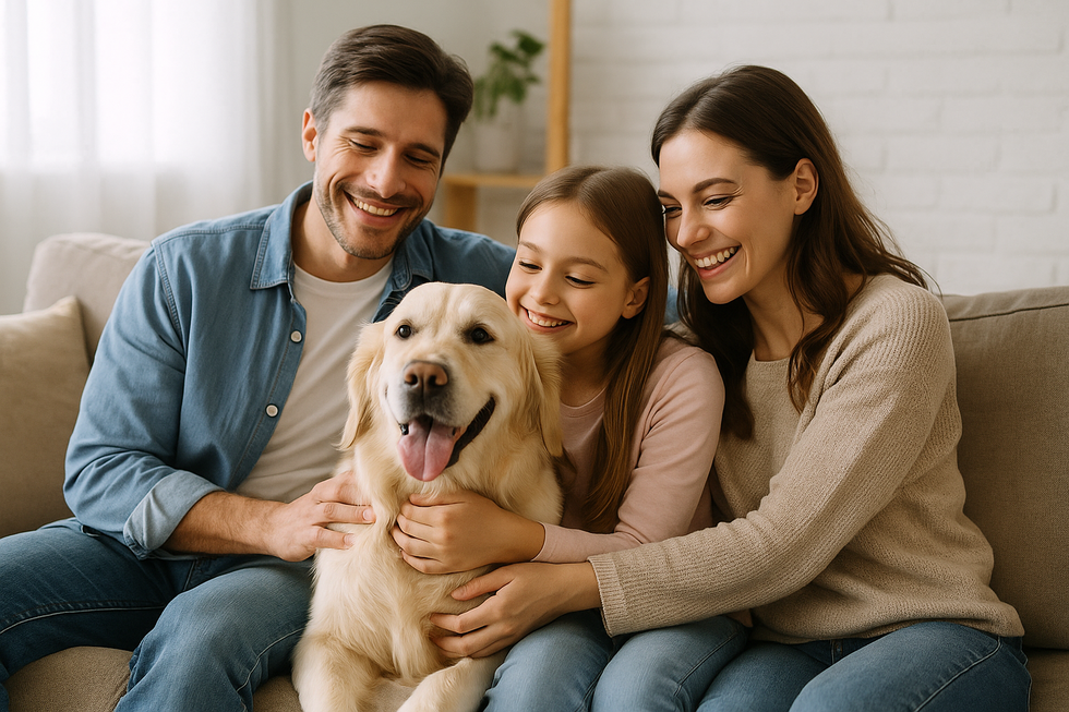 METAPETS Việt Nam https://metapets.vn Gia đình hạnh phúc với một chú chó, biểu trưng cho sự thành công trong huấn luyện thú cưng.