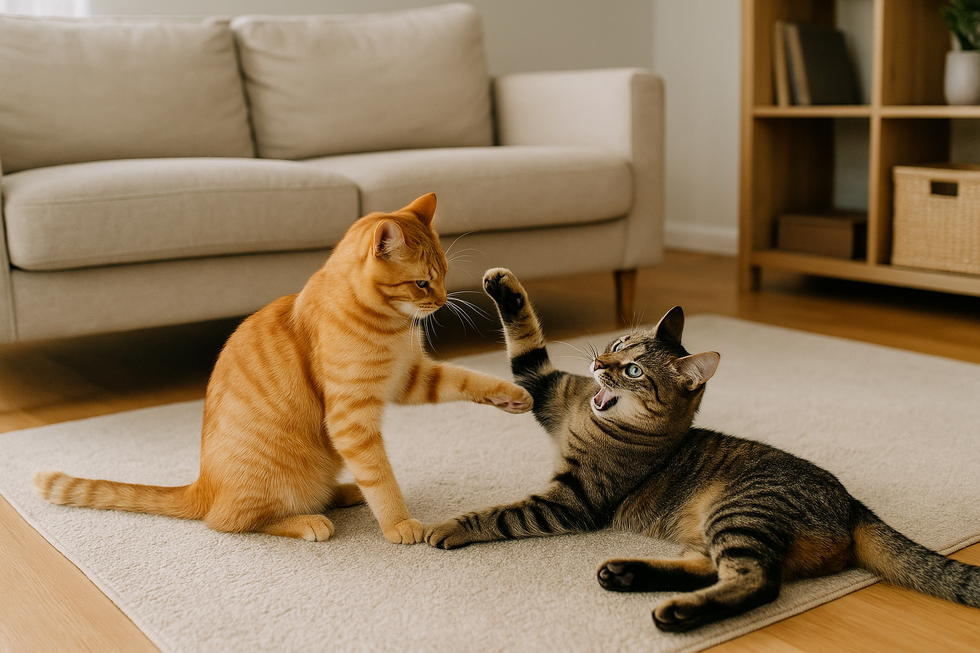 METAPETS Việt Nam https://metapets.vn Hình ảnh hai chú mèo, một đực và một cái, đang vui chơi trong một ngôi nhà gia đình.