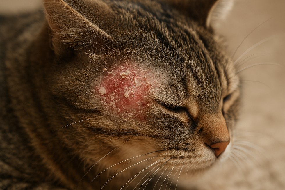 Chủ nhân đang kiểm tra sức khỏe da của mèo để phát hiện bệnh nấm.