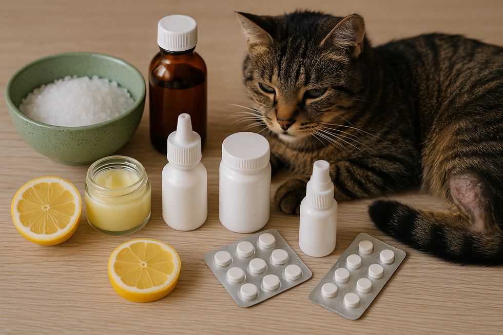 Chủ nhân đang kiểm tra sức khỏe da của mèo để phát hiện bệnh nấm.