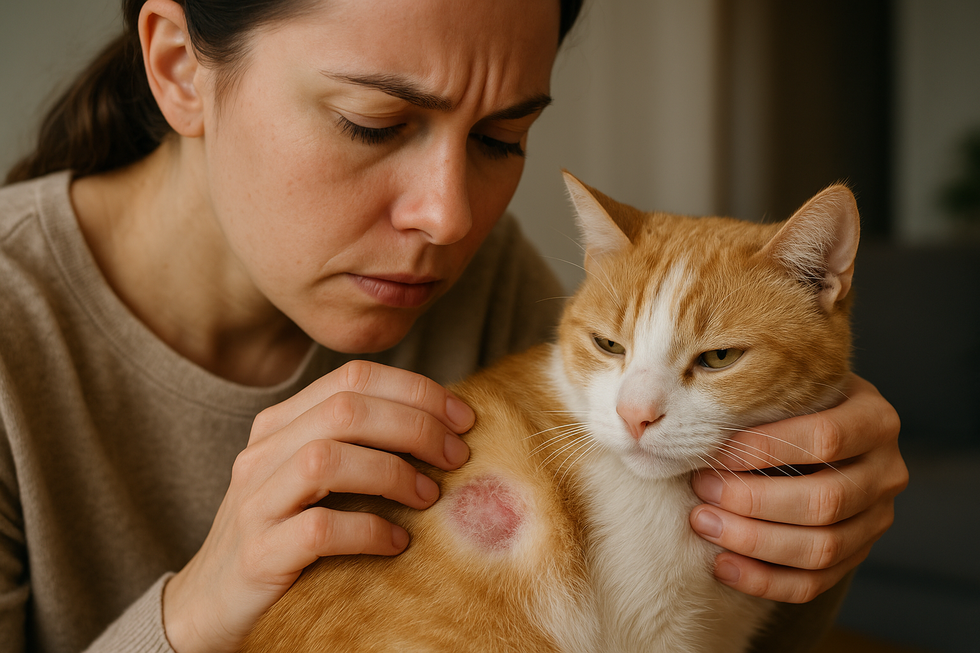 Chủ nhân đang kiểm tra sức khỏe da của mèo để phát hiện bệnh nấm.